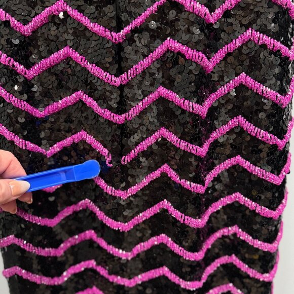 VTG 80s Glam Joan Leslie Black Silk Pink Chevron Sequin Dress Cocktail Size S? - Picture 15 of 15